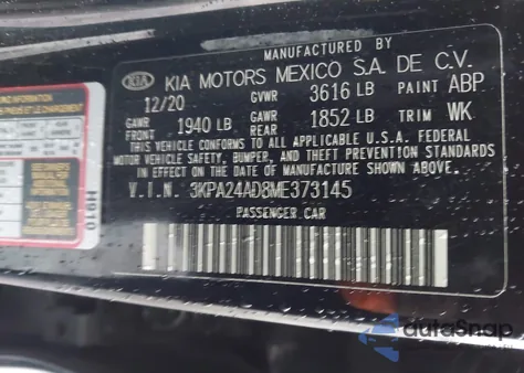 2021 Kia Rio Lx from USA, damaged, VIN 3KPA24AD8ME373145
